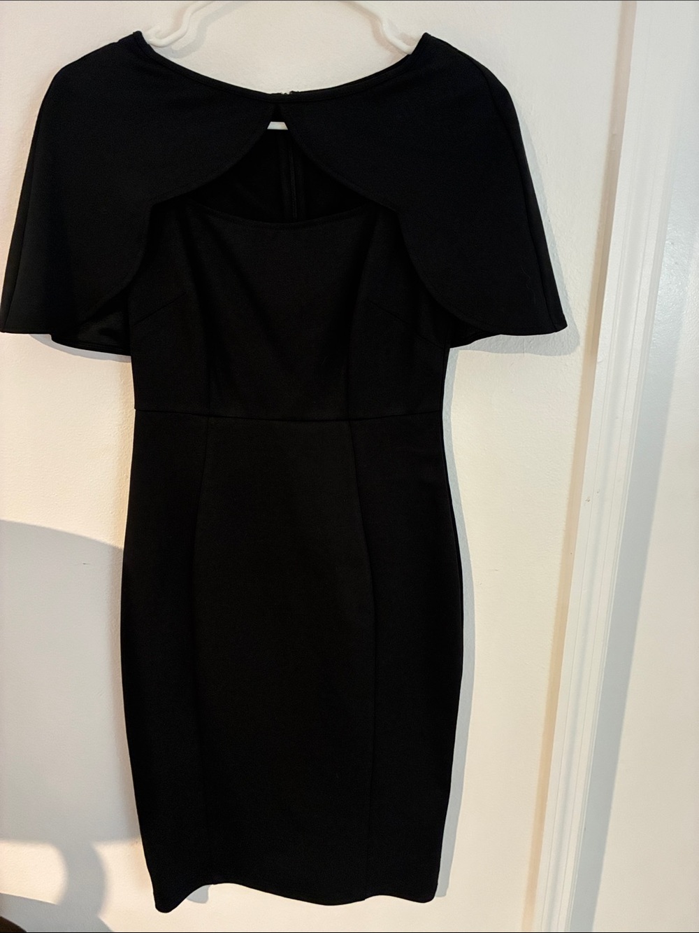 Black Midi Sheath Dress with Cape Detail